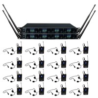 PROFESSIONAL DIGITAL UHF PLL WIRELESS MIC SYSTEM WITH SIXTEEN HEADSET VOCAL MICROPHONES
